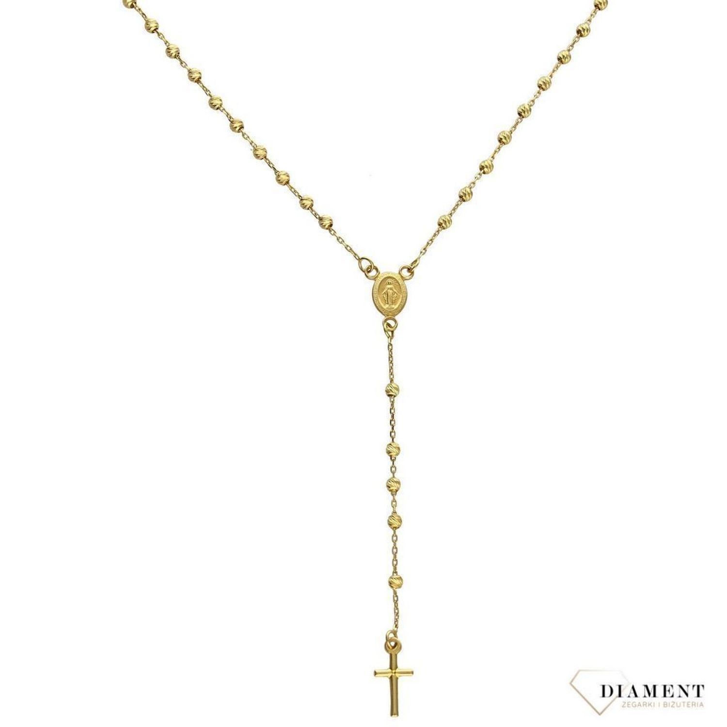 Różaniec złoty próby 585 złote kulki NA 2664A 585. Prezentowany złoty naszyjnik damski. Naszyjnik złoty różaniec (1).jpg